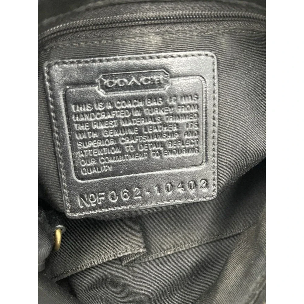 Coach Signature Monogram Canvas Crossbody Bag Black Tan Leather Trim Messenger